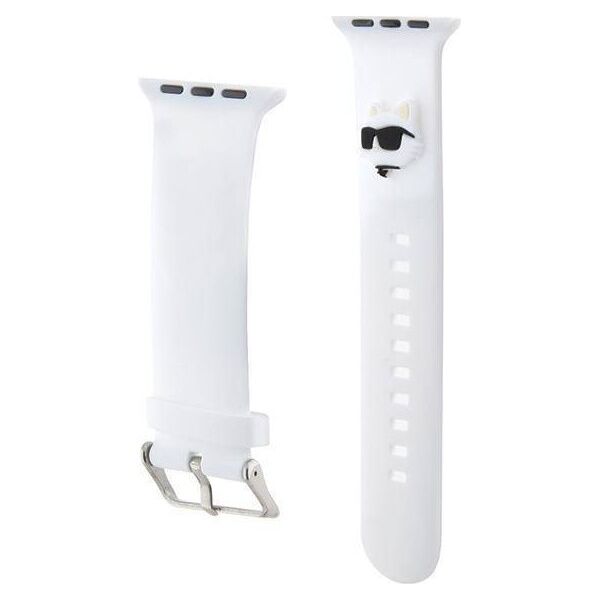 Strap for APPLE WATCH 4 / 5 / 6 / 7 / 8 / SE / ULTRA (42 / 44 / 45 / 49 MM) Karl Lagerfeld Strap 3D Rubber Choupette Head (KLAWLSLCNH) white 3666339190149