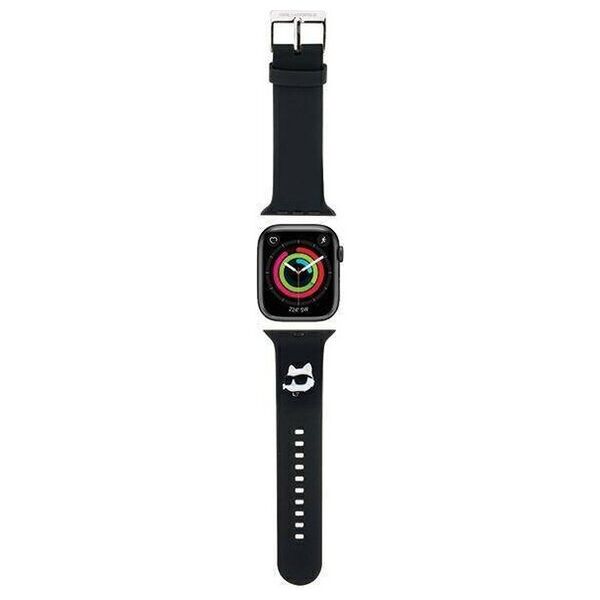 Strap for APPLE WATCH 4 / 5 / 6 / 7 / 8 / SE / ULTRA (42 / 44 / 45 / 49 MM) Karl Lagerfeld Strap 3D Rubber Choupette Head (KLAWLSLCNK) black 3666339190125