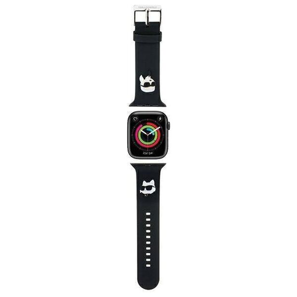 Strap for APPLE WATCH 4 / 5 / 6 / 7 / 8 / SE / ULTRA (42 / 44 / 45 / 49 MM) Karl Lagerfeld Strap 3D Rubber Karl&Choupette Heads (KLAWLSLKCNK) black 3666339190088