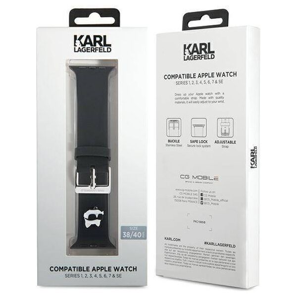 Strap for APPLE WATCH 4 / 5 / 6 / 7 / 8 / SE (38 / 40 / 41 MM) Karl Lagerfeld Strap 3D Rubber Choupette Head (KLAWMSLCNK) black 3666339190118
