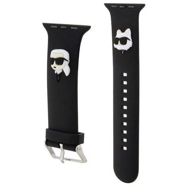 Strap for APPLE WATCH 4 / 5 / 6 / 7 / 8 / SE (38 / 40 / 41 MM) Karl Lagerfeld Strap 3D Rubber Karl&Choupette Heads (KLAWMSLKCNK) black 3666339190071