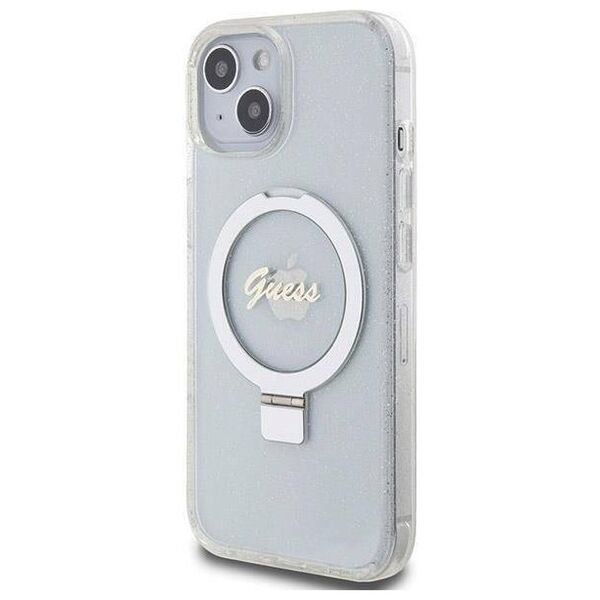 Original Case IPHONE 13 / 14 / 15 Guess Hardcase Ring Stand Script Glitter MagSafe (GUHMP15SHRSGSD) transparent 3666339156602
