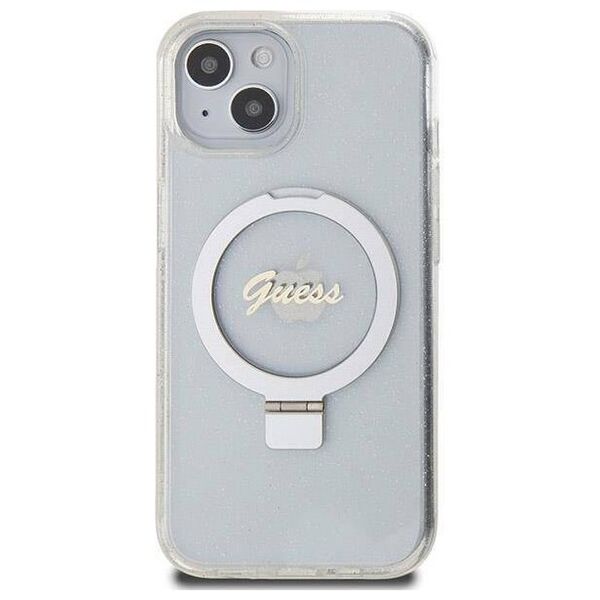 Original Case IPHONE 13 / 14 / 15 Guess Hardcase Ring Stand Script Glitter MagSafe (GUHMP15SHRSGSD) transparent 3666339156602