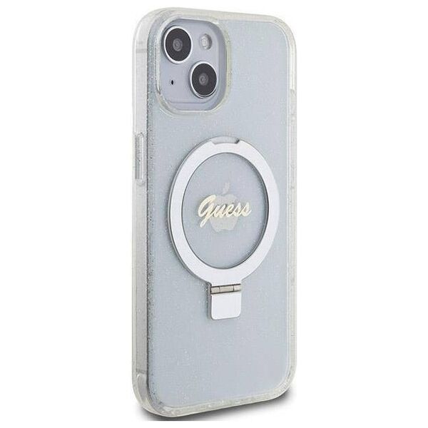 Original Case IPHONE 13 / 14 / 15 Guess Hardcase Ring Stand Script Glitter MagSafe (GUHMP15SHRSGSD) transparent 3666339156602