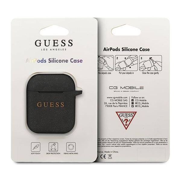 Original Case APPLE AIRPODS Guess Silicone Glitter (GUACCSILGLBK) black 3700740463796