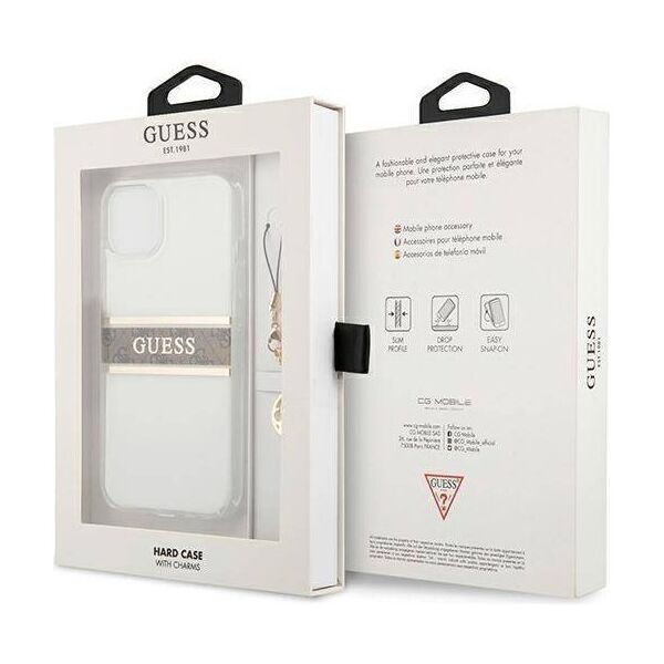 Original Case IPHONE 13 MINI Guess Hardcase 4G Brown Strap Charm (GUHCP13SKB4GBR) transparent 3666339023393