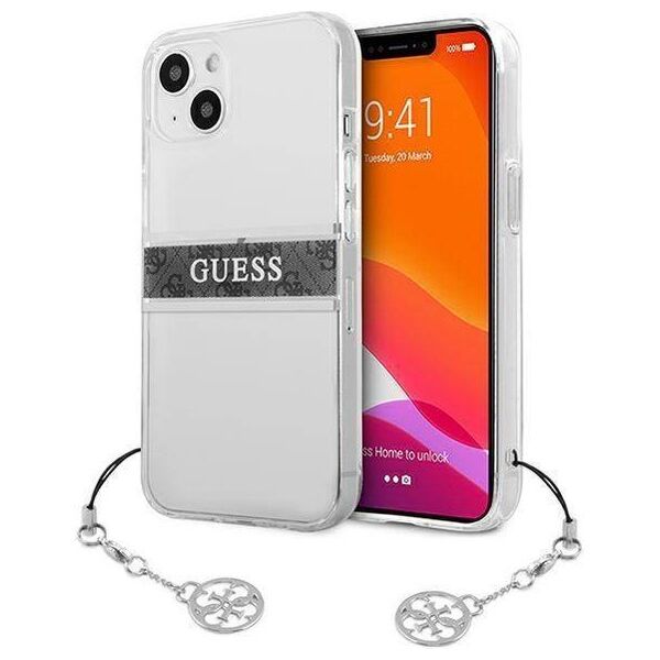 Original Case IPHONE 13 MINI Guess Hardcase 4G Grey Strap Charm (GUHCP13SKB4GGR) transparent 3666339023355