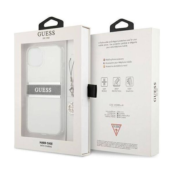 Original Case IPHONE 13 MINI Guess Hardcase 4G Grey Strap Charm (GUHCP13SKB4GGR) transparent 3666339023355