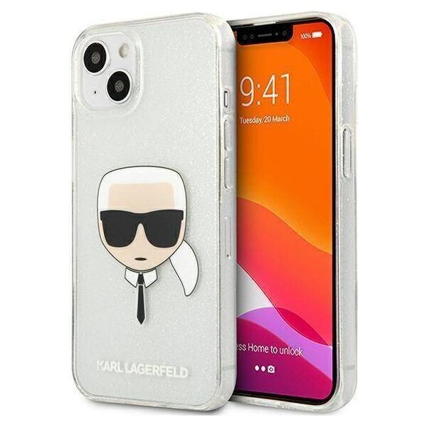 Original Case IPHONE 13 MINI Karl Lagerfeld Hardcase Glitter Karl`s Head (KLHCP13SKHTUGLS) silver 3666339027452
