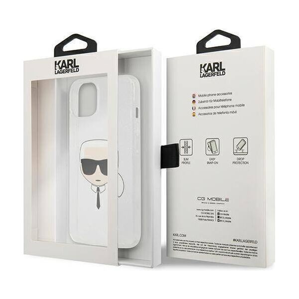 Original Case IPHONE 13 MINI Karl Lagerfeld Hardcase Glitter Karl`s Head (KLHCP13SKHTUGLS) silver 3666339027452