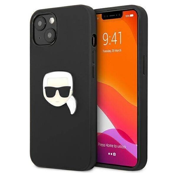 Original Case IPHONE 13 MINI Karl Lagerfeld Hardcase Leather Ikonik Karl`s Head Metal (KLHCP13SPKMK) black 3666339028497