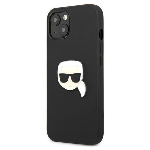 Original Case IPHONE 13 MINI Karl Lagerfeld Hardcase Leather Ikonik Karl`s Head Metal (KLHCP13SPKMK) black 3666339028497