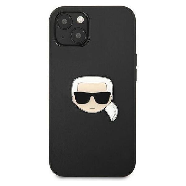 Original Case IPHONE 13 MINI Karl Lagerfeld Hardcase Leather Ikonik Karl`s Head Metal (KLHCP13SPKMK) black 3666339028497