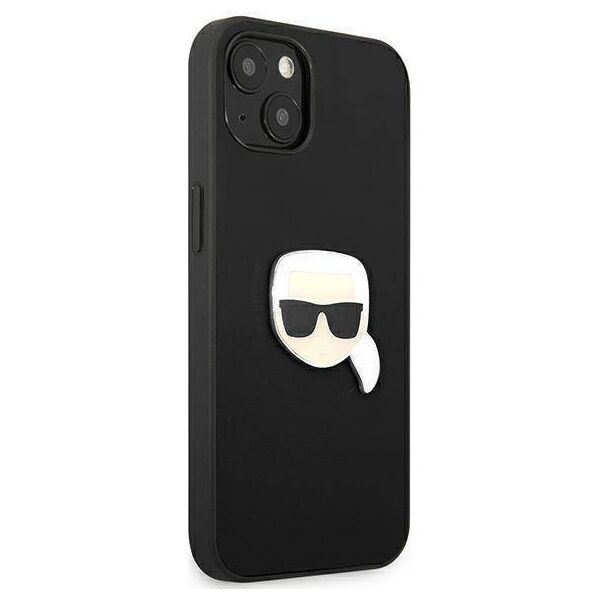 Original Case IPHONE 13 MINI Karl Lagerfeld Hardcase Leather Ikonik Karl`s Head Metal (KLHCP13SPKMK) black 3666339028497