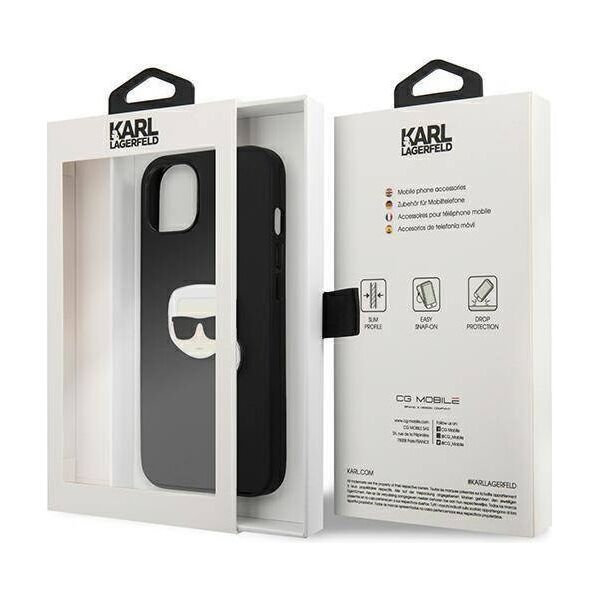Original Case IPHONE 13 MINI Karl Lagerfeld Hardcase Leather Ikonik Karl`s Head Metal (KLHCP13SPKMK) black 3666339028497