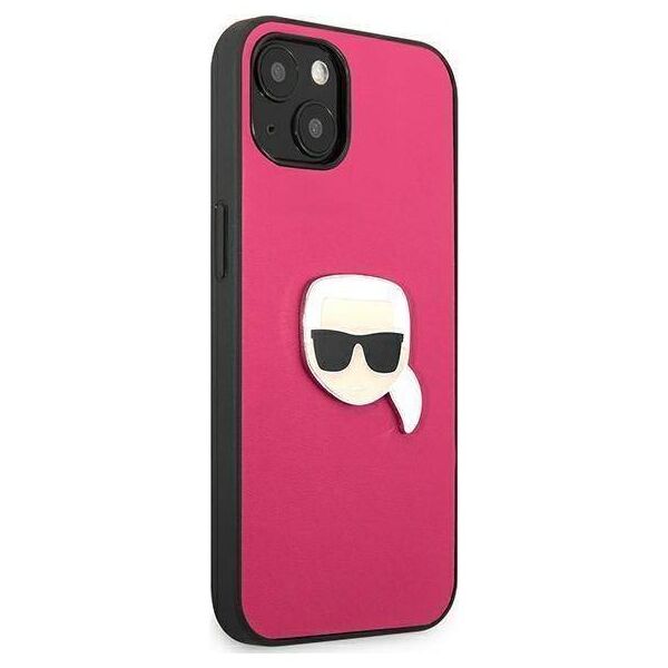 Original Case IPHONE 13 MINI Karl Lagerfeld Hardcase Leather Ikonik Karl`s Head Metal (KLHCP13SPKMP) pink 3666339028572