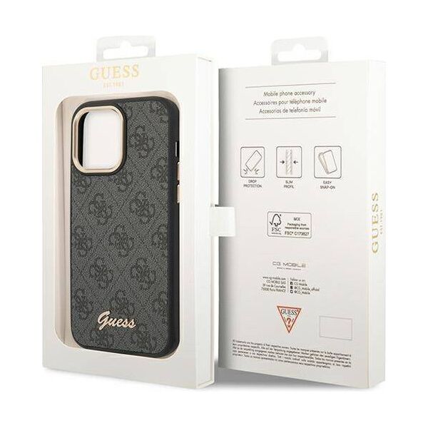 Original Case IPHONE 14 PRO MAX Guess Hard Case 4G Vintage Gold Logo (GUHCP14XHG4SHK) black 3666339065232