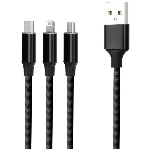 Forever 3in1 cable USB - Lightning + USB-C + microUSB 1,2 m 2A black 5900495900210