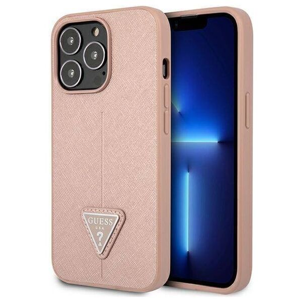 Original Case IPHONE 14 PRO MAX Guess Hardcase Saffianotriangle Logo (GUHCP14XPSATLP) pink 3666339065515