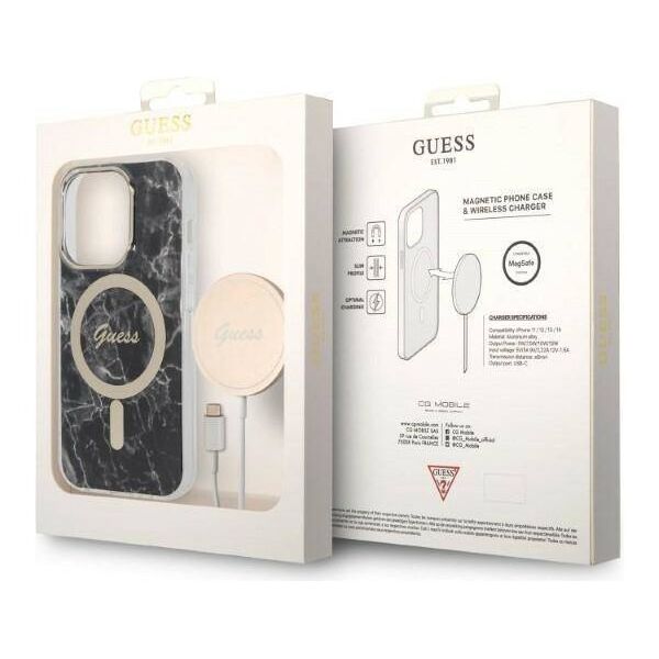 Original Case IPHONE 14 PRO MAX Guess Hardcase Marble MagSafe + Wireless Charger (GUBPP14SHMEACSH) black 3666339103149