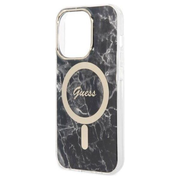 Original Case IPHONE 14 PRO MAX Guess Hardcase Marble MagSafe + Wireless Charger (GUBPP14SHMEACSH) black 3666339103149