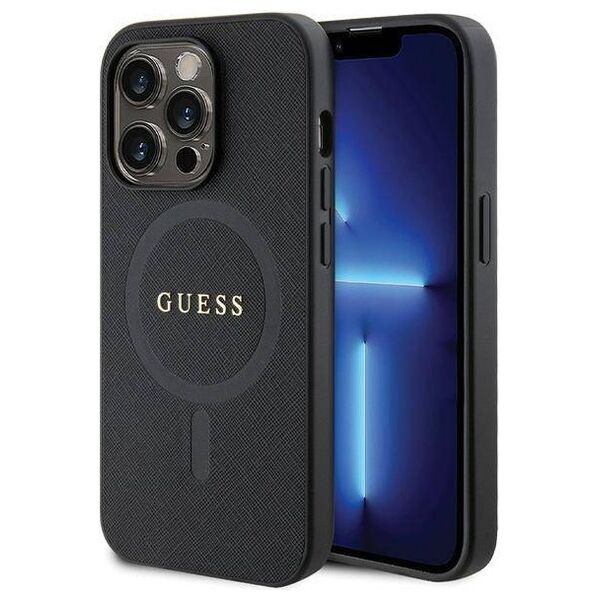 Original Case IPHONE 14 PRO Guess Hardcase Saffiano MagSafe (GUHMP14LPSAHMCK) black 3666339155742