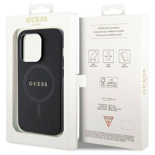 Original Case IPHONE 14 PRO Guess Hardcase Saffiano MagSafe (GUHMP14LPSAHMCK) black 3666339155742