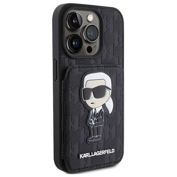 Original Case APPLE IPHONE 15 PRO Karl Lagerfeld Hardcase Saffiano Cardslots and Stand Monogram Ikonik Patch (KLHCP15LSAKKNSCK) black 3666339169497