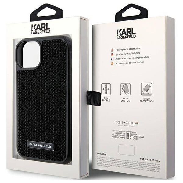 Original Case APPLE IPHONE 15 Karl Lagerfeld Hardcase Rhinestone Logo Metal Plate (KLHCP15SHDSPLK) black 3666339163112