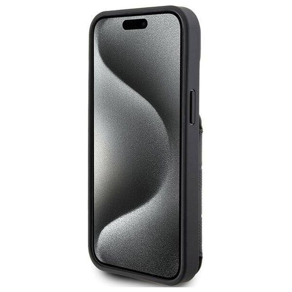 Original Case APPLE IPHONE 15 Karl Lagerfeld Hardcase Saffiano Cardslots and Stand Monogram Ikonik Patch (KLHCP15SSAKKNSCK) black 3666339169473