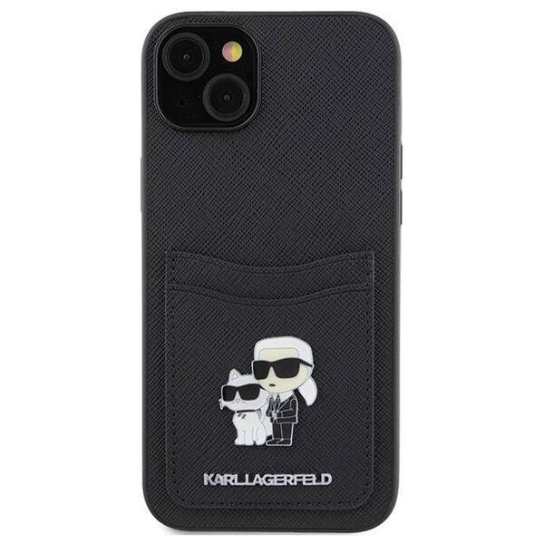 Original Case APPLE IPHONE 15 Karl Lagerfeld Hardcase Saffiano Cardslot Karl&Choupette Metal Pin (KLHCP15SSAPKCNPK) black 3666339165512