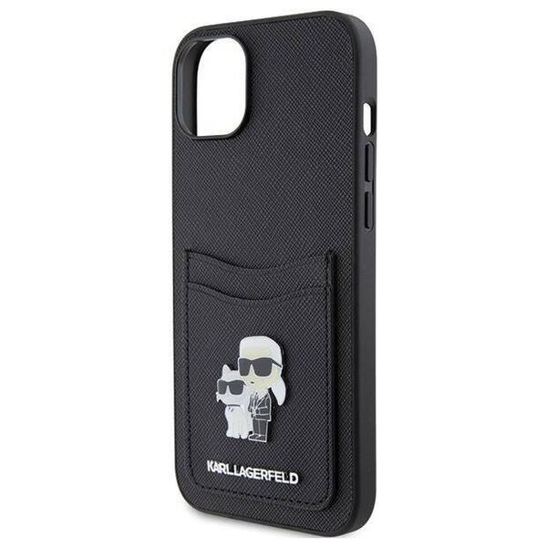 Original Case APPLE IPHONE 15 Karl Lagerfeld Hardcase Saffiano Cardslot Karl&Choupette Metal Pin (KLHCP15SSAPKCNPK) black 3666339165512