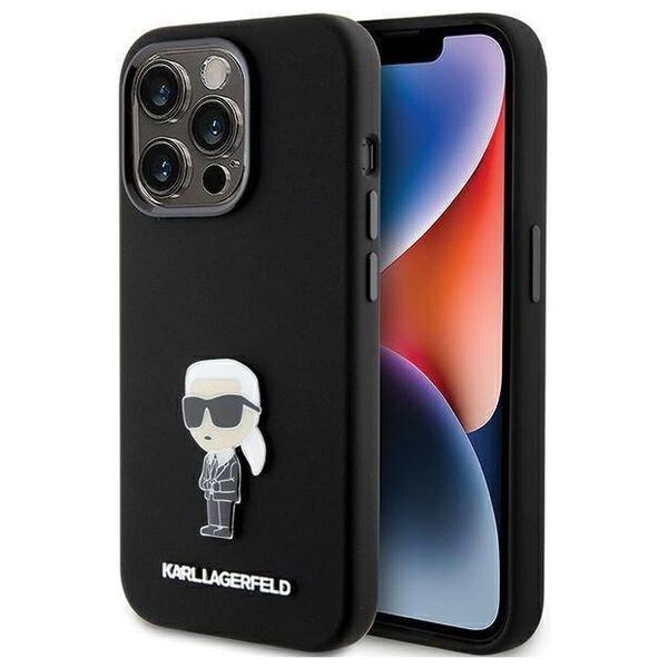 Original Case APPLE IPHONE 15 PRO Karl Lagerfeld Silicone Ikonik Metal Pin (KLHCP15LSMHKNPK) black 3666339166014