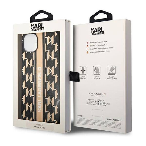 Original Case IPHONE 14 PLUS Karl Lagerfeld Hardcase Monogram Stripe (KLHCP14MPGKLSKW) brown 3666339084851
