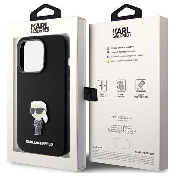 Original Case APPLE IPHONE 15 PRO Karl Lagerfeld Silicone Ikonik Metal Pin (KLHCP15LSMHKNPK) black 3666339166014
