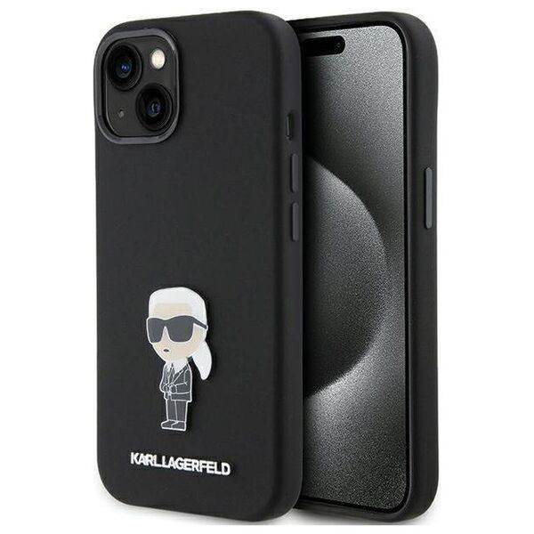 Original Case APPLE IPHONE 15 Karl Lagerfeld Silicone Ikonik Metal Pin (KLHCP15SSMHKNPK) black 3666339165994