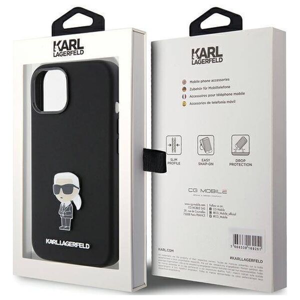 Original Case APPLE IPHONE 15 Karl Lagerfeld Silicone Ikonik Metal Pin (KLHCP15SSMHKNPK) black 3666339165994