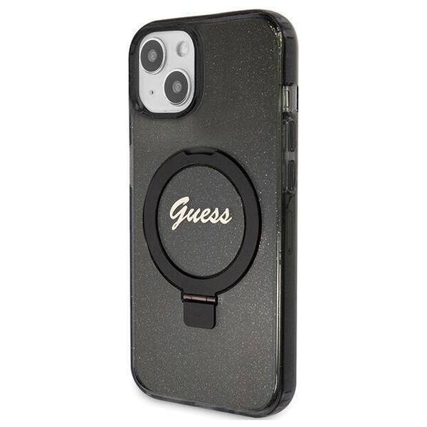 Original Case APPLE IPHONE 15 Guess Hardcase Ring Stand Script Glitter MagSafe (GUHMP15SHRSGSK) black 3666339156329