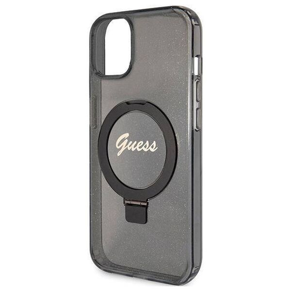 Original Case APPLE IPHONE 15 Guess Hardcase Ring Stand Script Glitter MagSafe (GUHMP15SHRSGSK) black 3666339156329