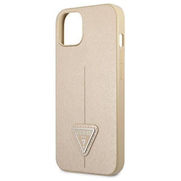 Original Case IPHONE 14 Guess Hardcase Saffianotriangle Logo (GUHCP14SPSATLE) beige 3666339065409