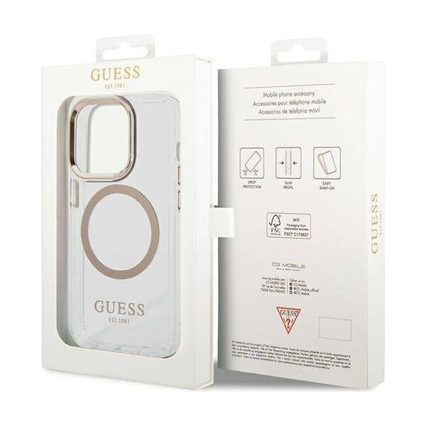 Original Case IPHONE 14 PRO MAX Guess Hard Case Metal Outline Magsafe (GUHMP14XHTRMD) gold 3666339069735
