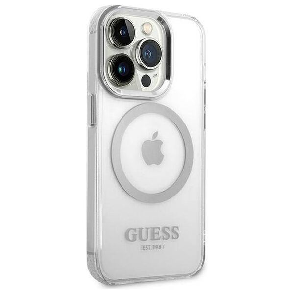 Original Case IPHONE 14 PRO MAX Guess Hard Case Metal Outline Magsafe (GUHMP14XHTRMS) silver 3666339069858