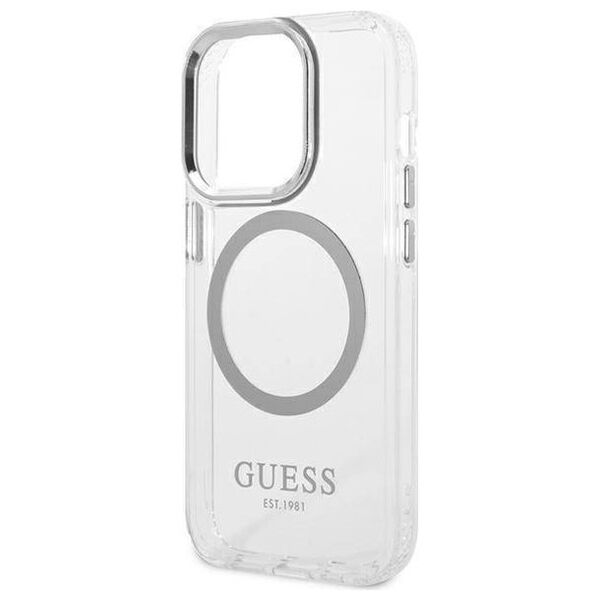 Original Case IPHONE 14 PRO MAX Guess Hard Case Metal Outline Magsafe (GUHMP14XHTRMS) silver 3666339069858