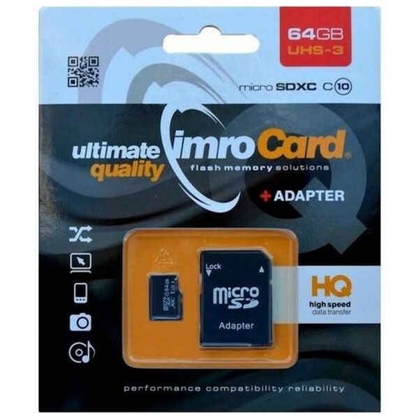 Imro memory card 64GB microSDXC cl. 10 UHS-3 + adapter 5902768015669