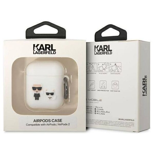 Original Case APPLE AIRPODS Karl Lagerfeld Silicone Karl & Choupette (KLACA2SILKCW) white 3666339088194