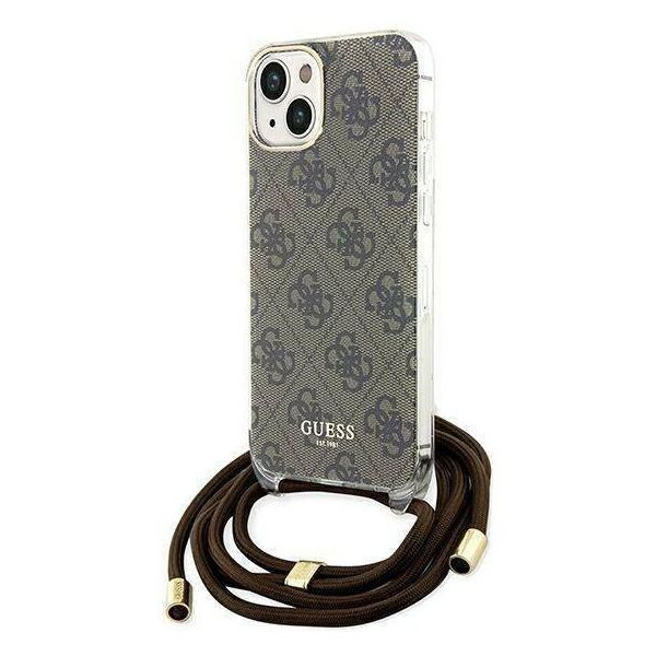 Original Case IPHONE 13 / 14 / 15 Guess Hardcase Crossbody Cord 4G Print (GUHCP15SHC4SEW) brown 3666339148065