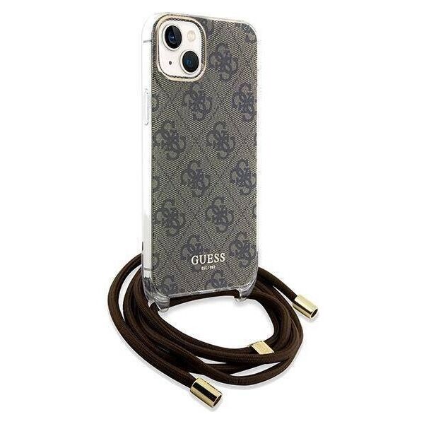 Original Case IPHONE 13 / 14 / 15 Guess Hardcase Crossbody Cord 4G Print (GUHCP15SHC4SEW) brown 3666339148065