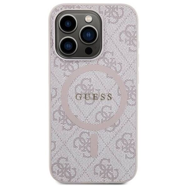 Original Case IPHONE 14 PRO Guess Hardcase 4G Collection Leather Metal Logo MagSafe (GUHMP14LG4GFRP) pink 3666339226725