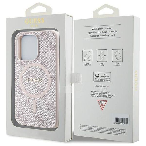 Original Case IPHONE 14 PRO Guess Hardcase 4G Collection Leather Metal Logo MagSafe (GUHMP14LG4GFRP) pink 3666339226725