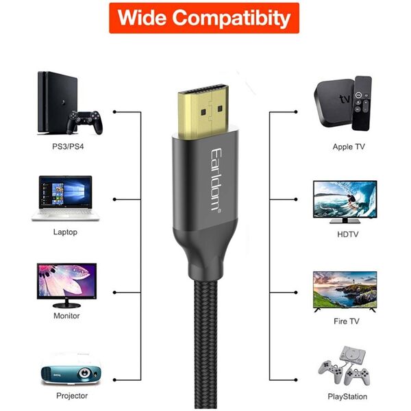 Cable Earldom ET-W26 HDMI - HDMI, 5m., 4K, Braided, Black - 18386 έως 12 άτοκες Δόσεις
